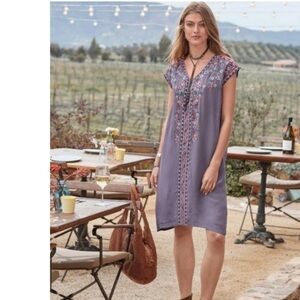 SUNDANCE Boho Ayla Purple Short Sleeve Floral Embroidered Midi Dress S